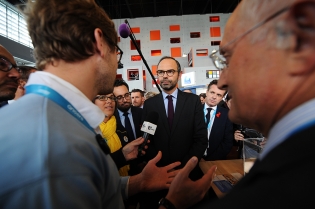 World Electronic Forum Angers Visite du 1er ministre Edouard Philippe lors du WEF à Angers et du ministre du numérique Mounir Mahjoubi accueillis par Christophe Béchu maire d'Angers. 
